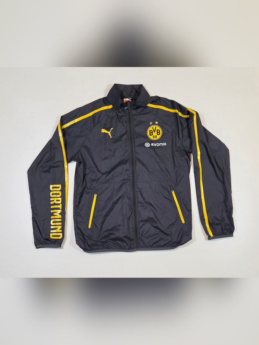 Borussia Dortmund Jacket Mens Medium Gray Yellow Soccer Puma BVB Full Zip